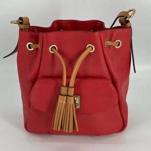 Dooney & Bourke, large, red, brown leather shoulder bag